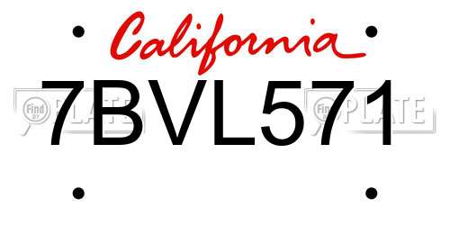7BVL571 California License Plate