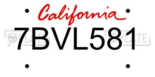 7BVL581 California License Plate