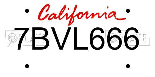 7BVL666 California License Plate