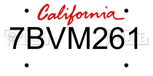 7BVM261 California License Plate