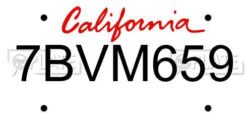 7BVM659 California License Plate