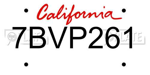 7BVP261 California License Plate