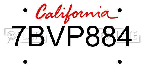 7BVP884 California License Plate