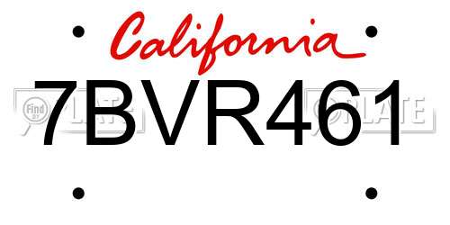 7BVR461 California License Plate