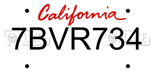 7BVR734 California License Plate