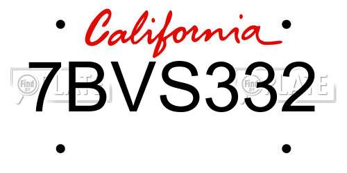 7BVS332 California License Plate