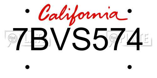 7BVS574 California License Plate