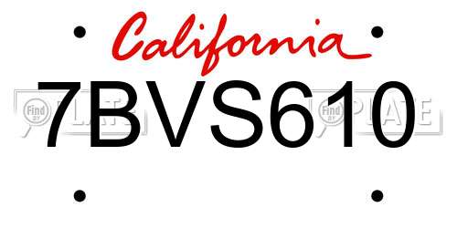 7BVS610 California License Plate