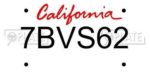 7BVS62 California License Plate