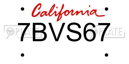7BVS67 California License Plate