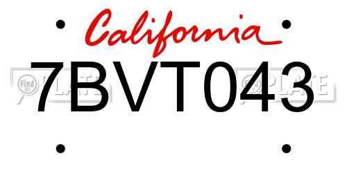 7BVT043 California License Plate