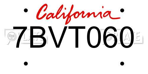 7BVT060 California License Plate