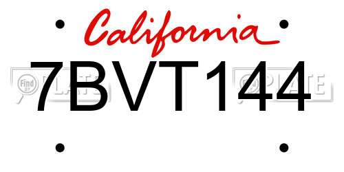 7BVT144 California License Plate