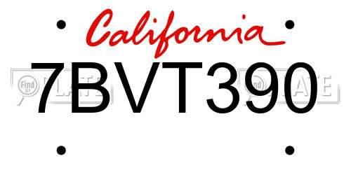 7BVT390 California License Plate