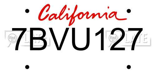 7BVU127 California License Plate