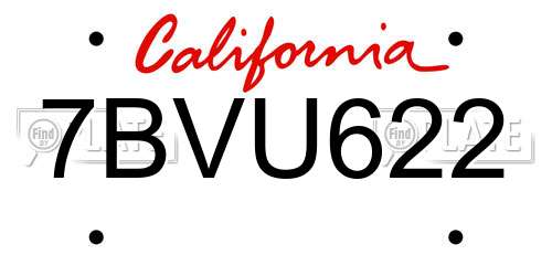 7BVU622 California License Plate
