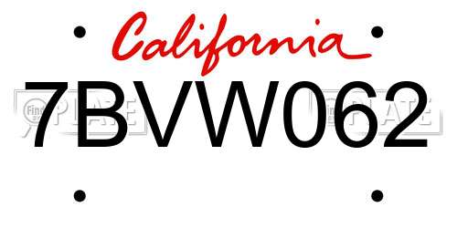7BVW062 California License Plate