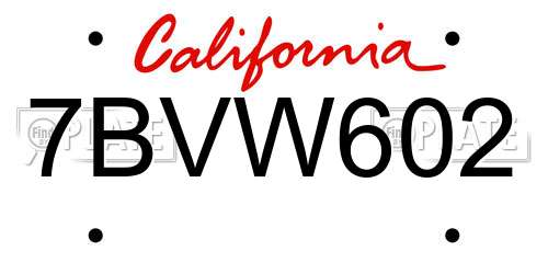 7BVW602 California License Plate