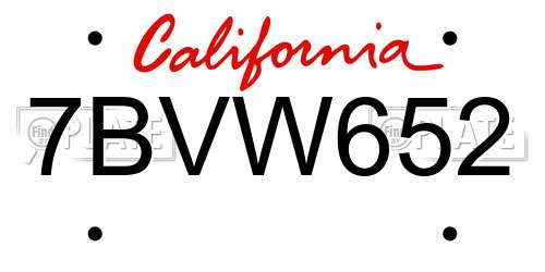 7BVW652 California License Plate