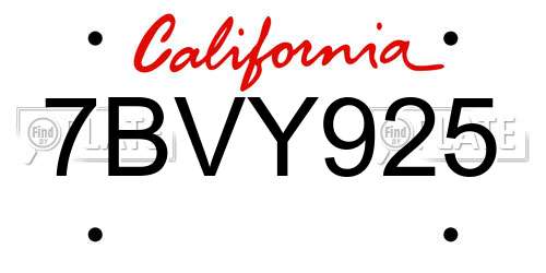 7BVY925 California License Plate