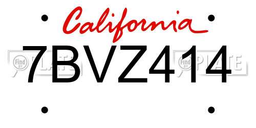 7BVZ414 California License Plate