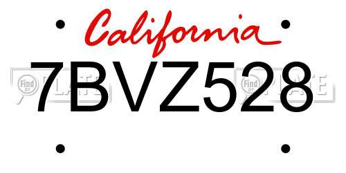 7BVZ528 California License Plate