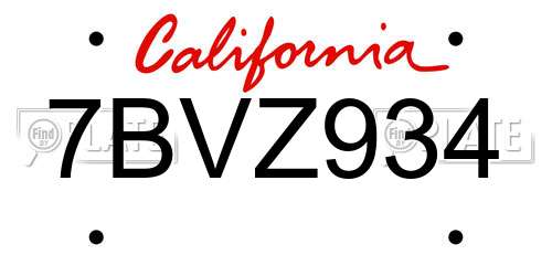 7BVZ934 California License Plate