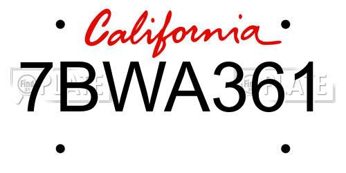 7BWA361 California License Plate
