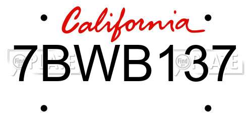 7BWB137 California License Plate