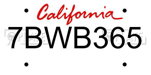 7BWB365 California License Plate