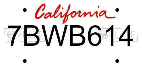 7BWB614 California License Plate