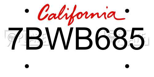 7BWB685 California License Plate