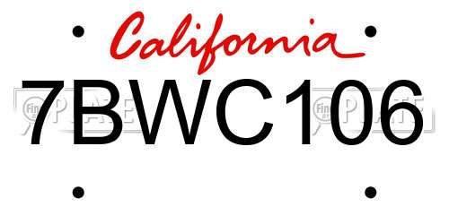 7BWC106 California License Plate
