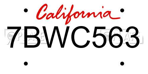 7BWC563 California License Plate
