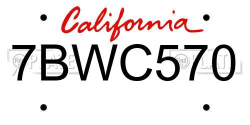 7BWC570 California License Plate