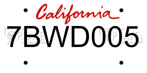7BWD005 California License Plate