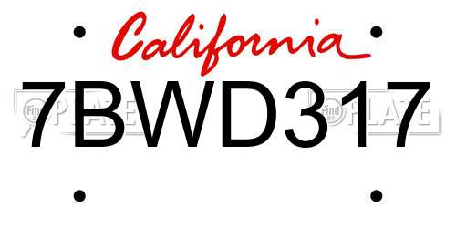 7BWD317 California License Plate