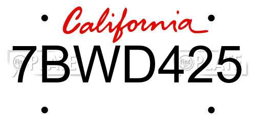 7BWD425 California License Plate