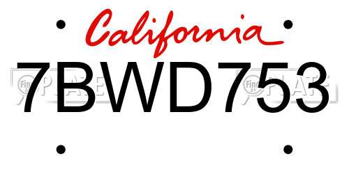 7BWD753 California License Plate