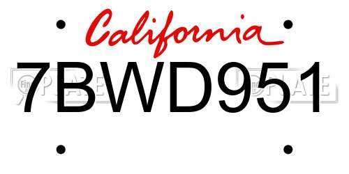 7BWD951 California License Plate