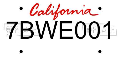 7BWE001 California License Plate