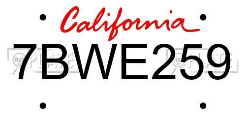 7BWE259 California License Plate