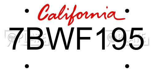 7BWF195 California License Plate