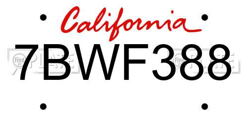 7BWF388 California License Plate