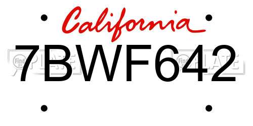 7BWF642 California License Plate