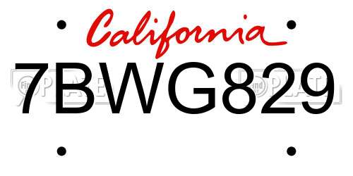 7BWG829 California License Plate