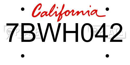 7BWH042 California License Plate