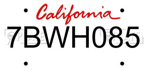 7BWH085 California License Plate
