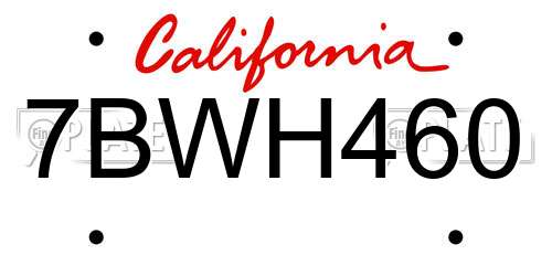 7BWH460 California License Plate