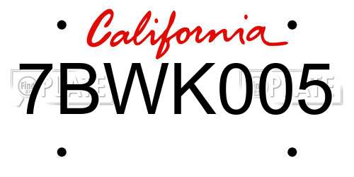 7BWK005 California License Plate